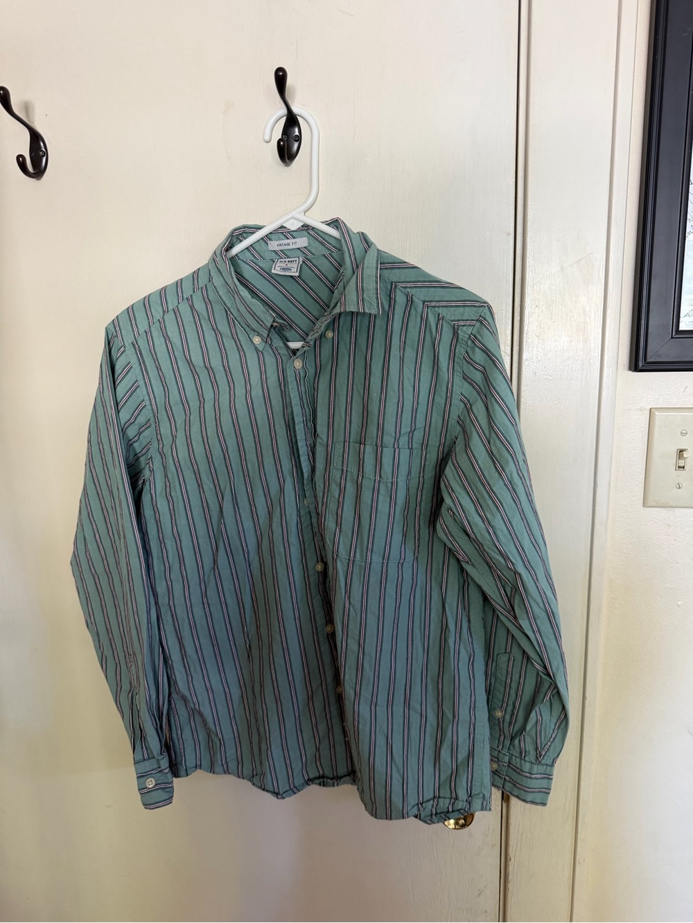 Button-Down Stripe Shirt in Teal Green